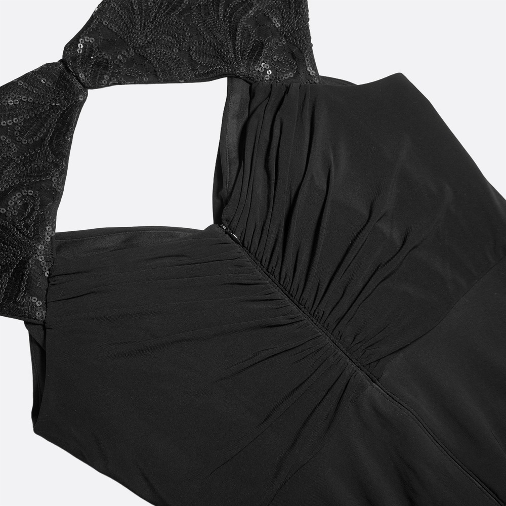 Patra Sequin Cap Sleeve Cocktail Dress 0X L Back Cutout LBD Little Black Dress - Picture 5 of 9
